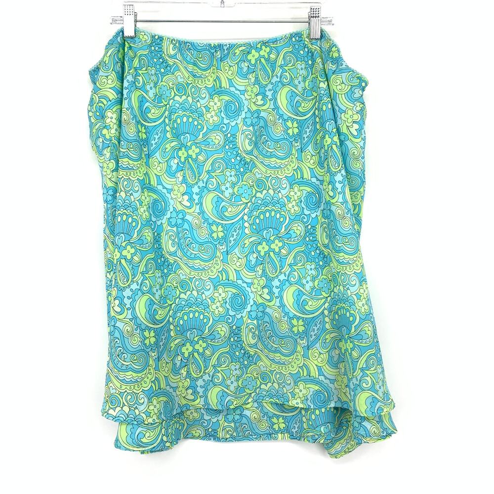 Vintage Y2K A-Line Pull On Skirt Womens Size 20W Blue Green Paisley Print